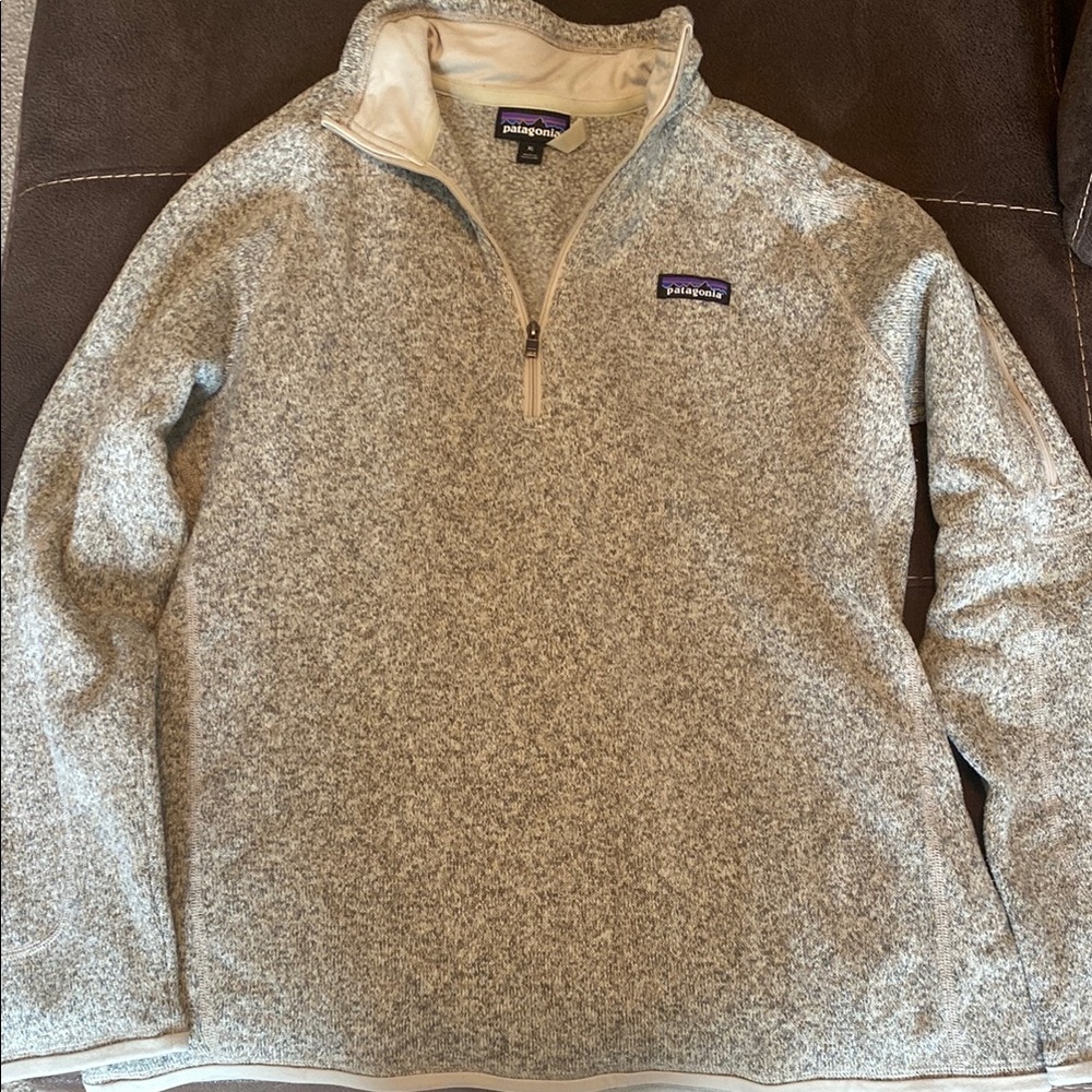 Patagonia Tan Zip Up Sweater with Fleece Texture